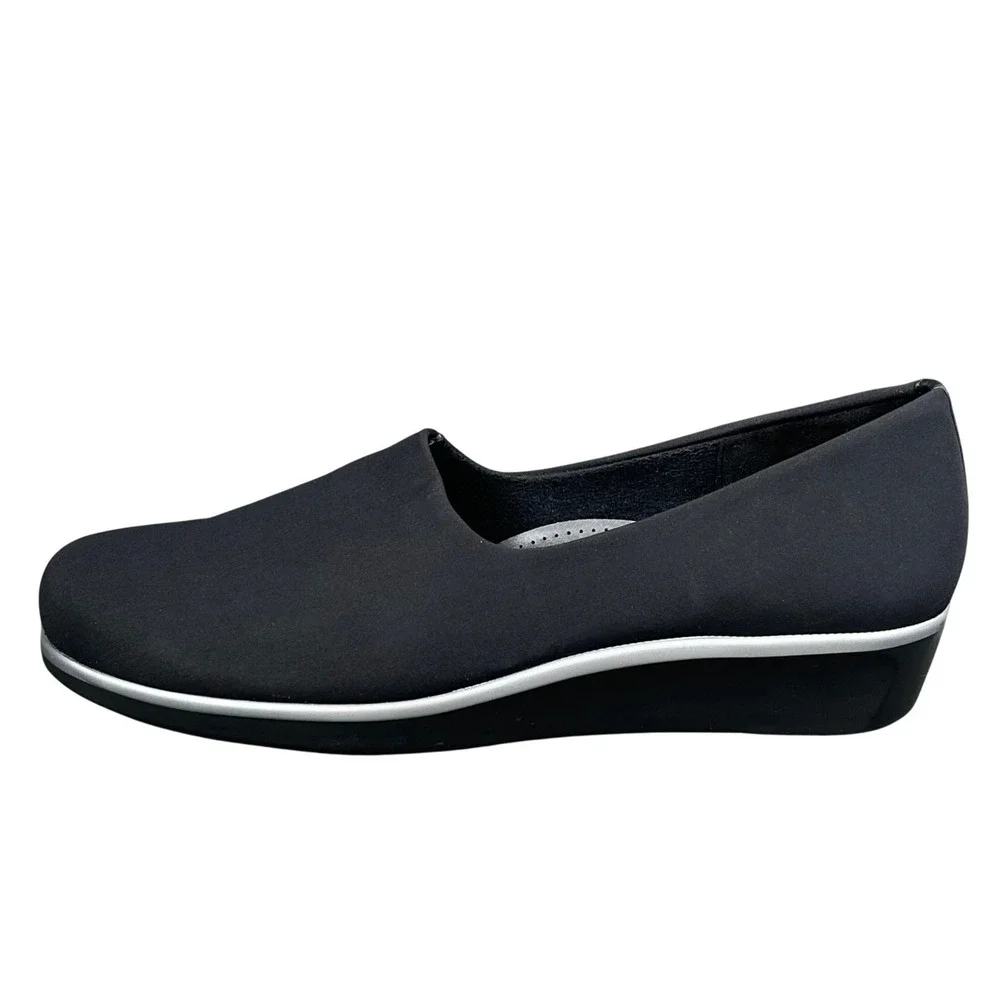 SAS Bliss Comfort Womens 12M‎ Black Stretch Slip On Wedge Loafers Shoes USA